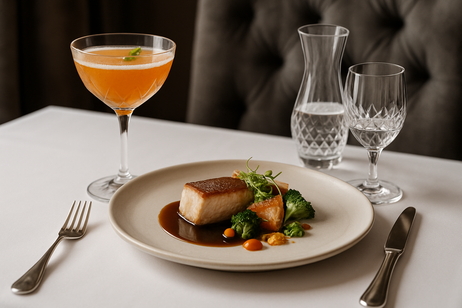 Maridaje de cocteles en restaurante Michelin con presentacion elegante