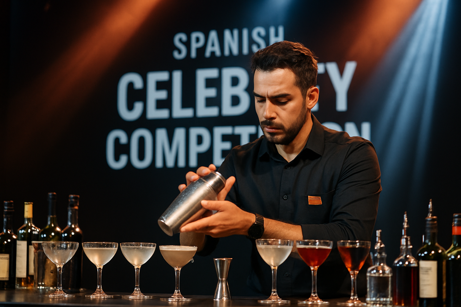 Bartender espanol en competicion de mixologia con presentacion espectacular