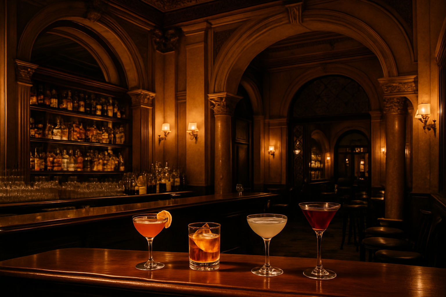 Bar de cocteles de Madrid con interior espanol elegante