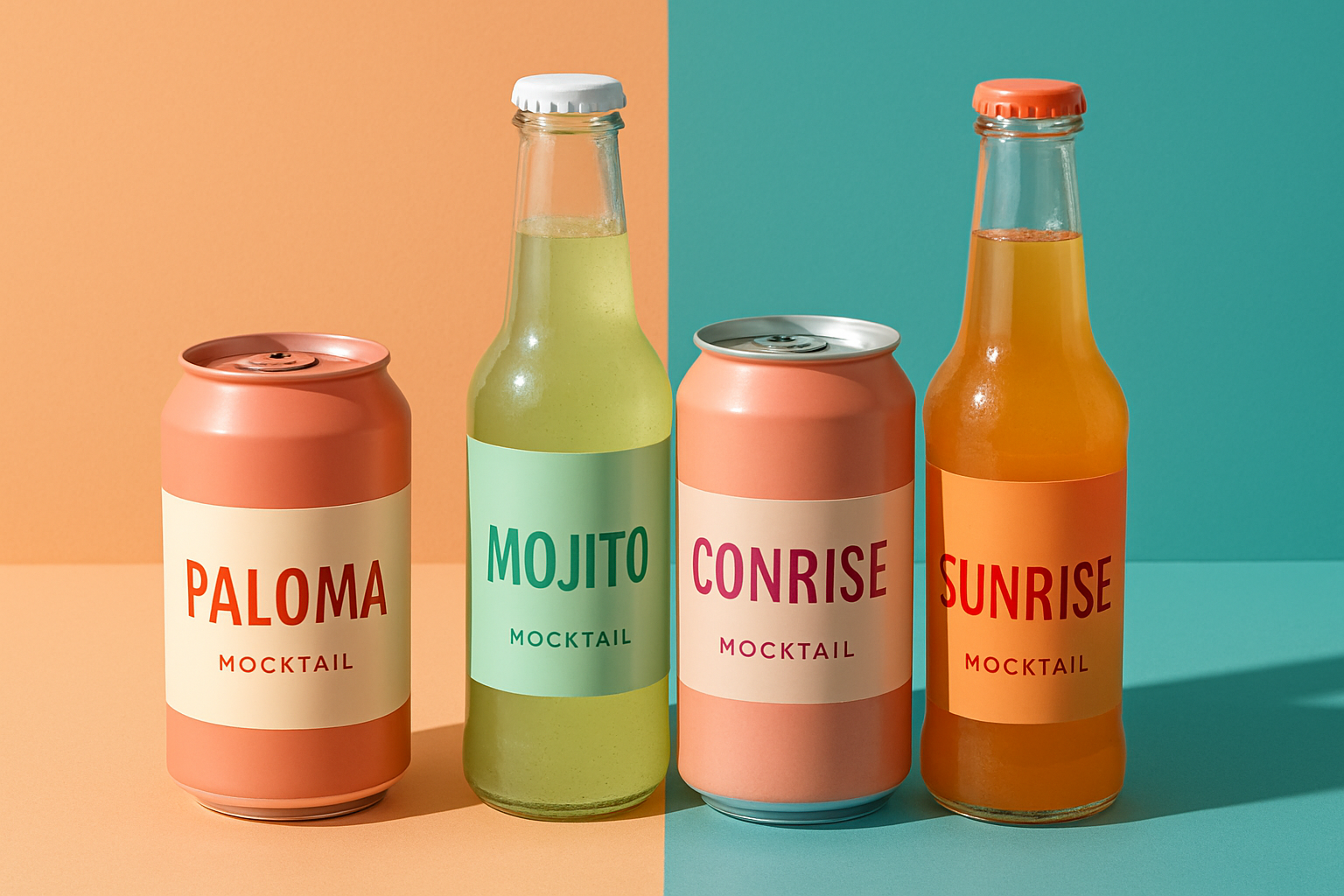 Mocktails RTD ready-to-drink bebidas sin alcohol en envases modernos