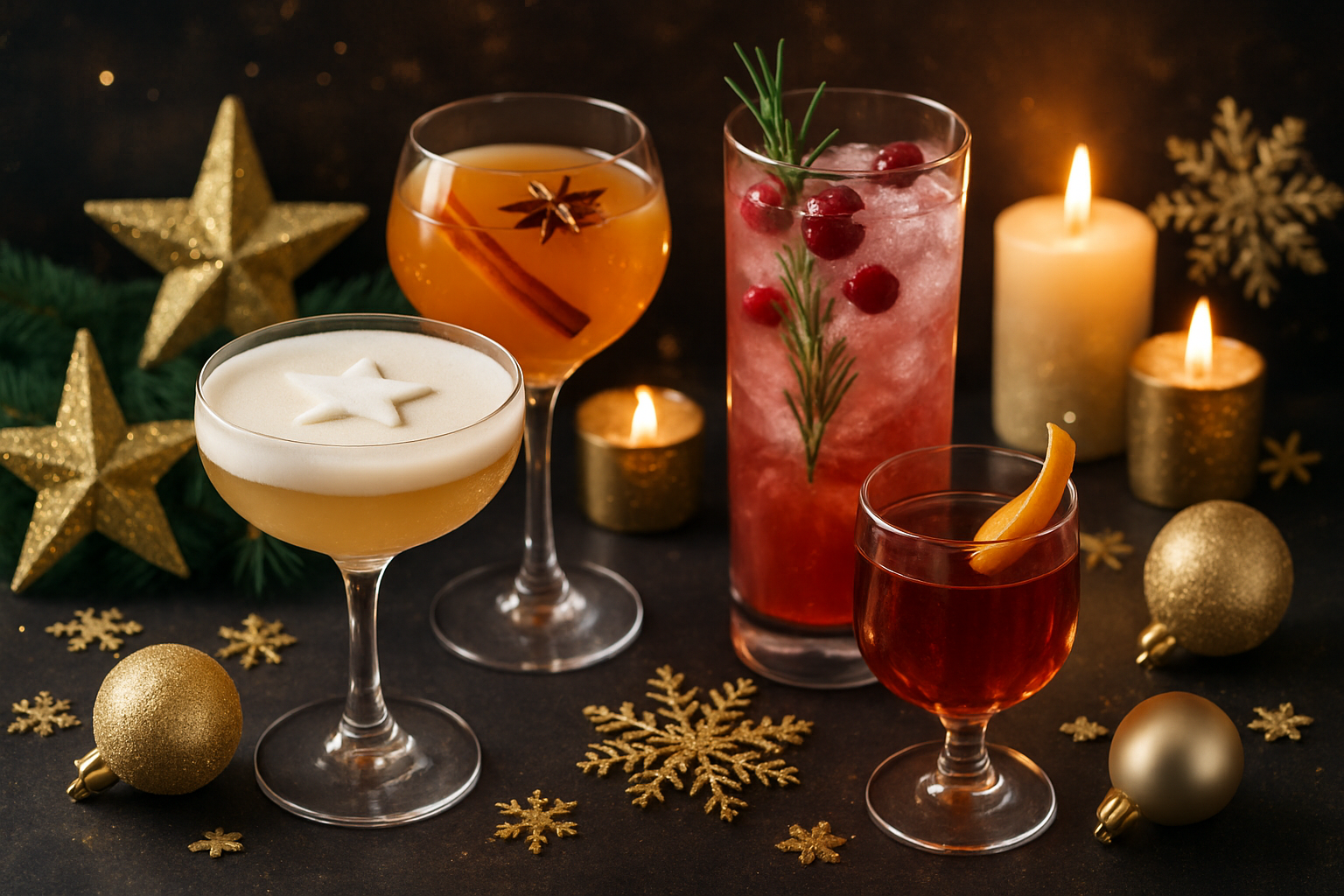 Tendencias en cocteles de invierno con decoracion navidena elegante