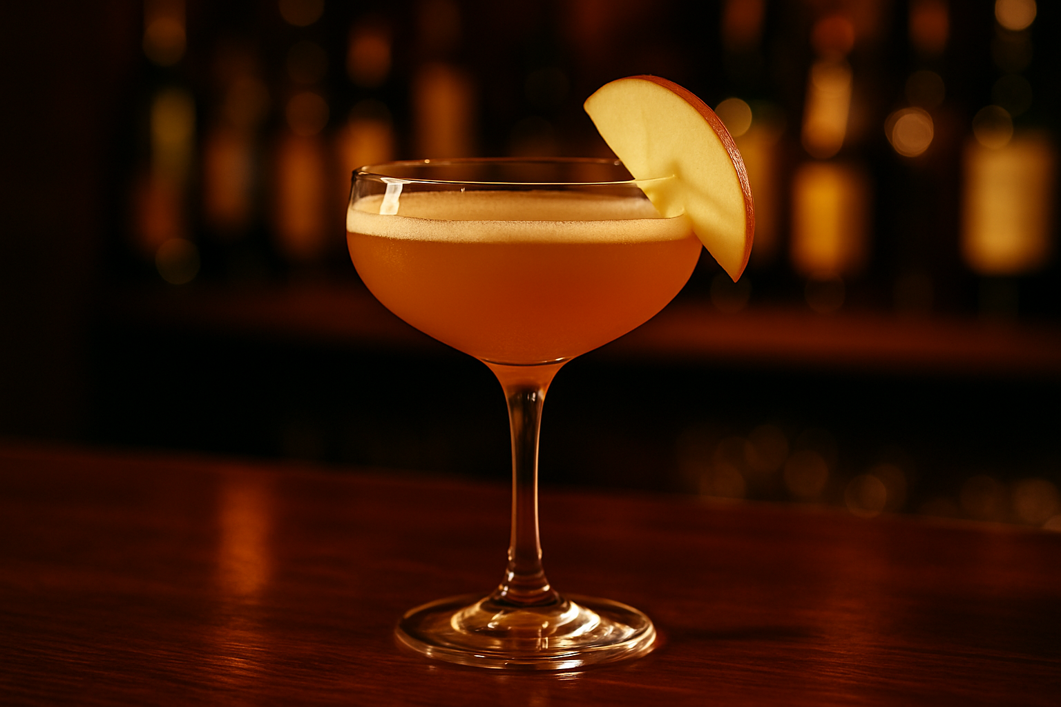 Applecar coctel clasico con calvados y triple sec en copa coupe