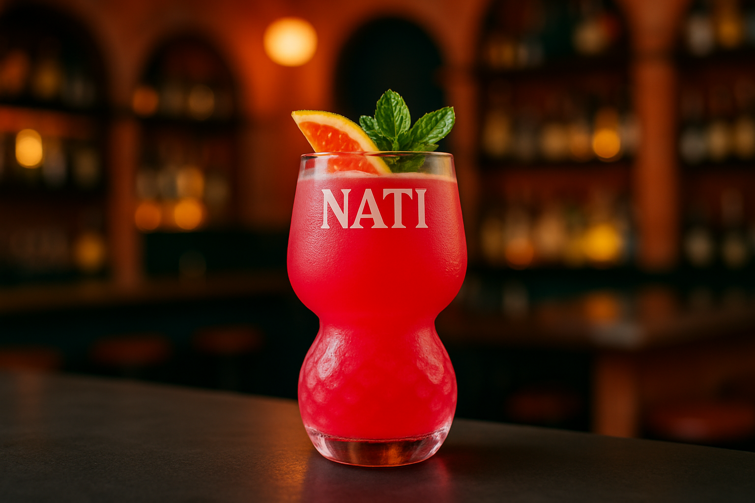Nati coctel artesanal creativo con hierbas frescas y fruta de temporada