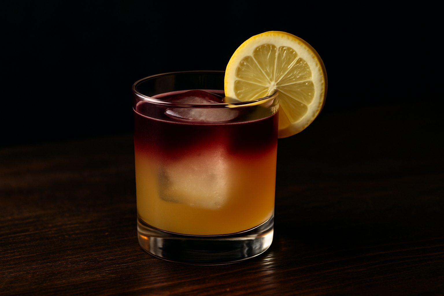 New York Sour coctel con flotante de vino tinto sobre bourbon sour