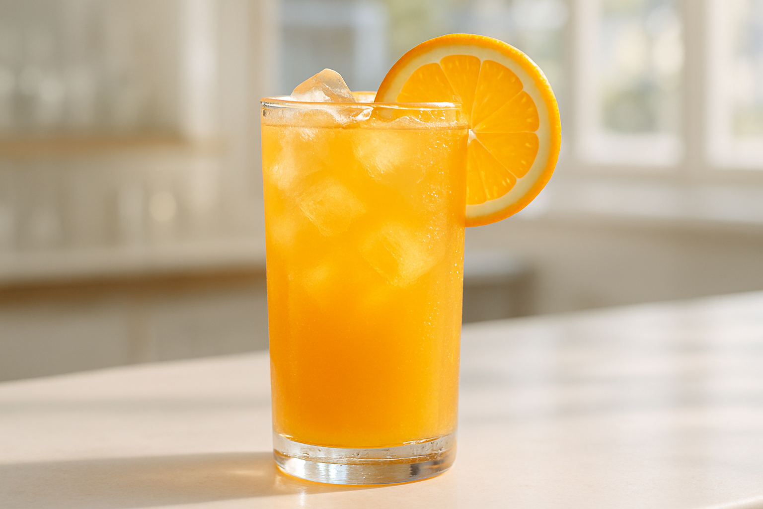 Screwdriver cóctel naranja en vaso highball con rodaja de naranja