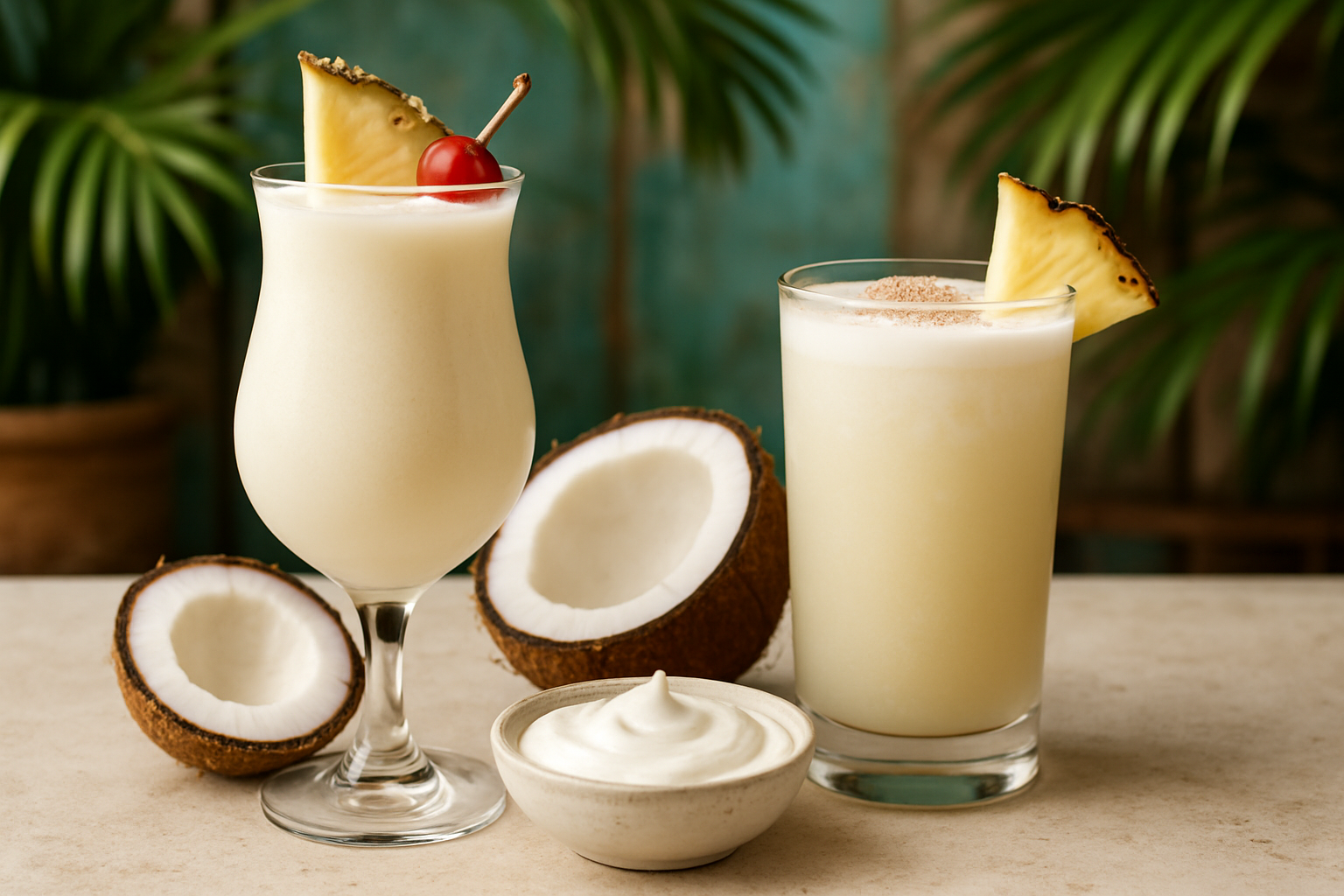 Crema de coco en Pina Colada con coco tropical en barra