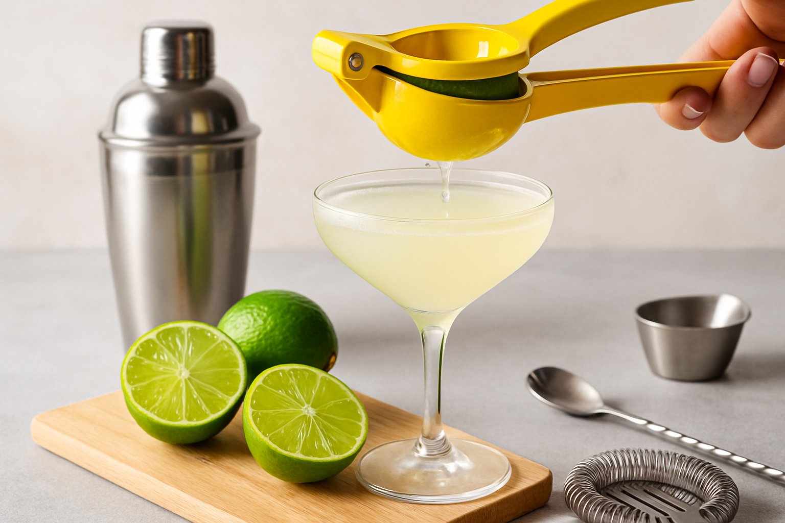 Zumo de lima fresco siendo exprimido en Daiquiri o Margarita