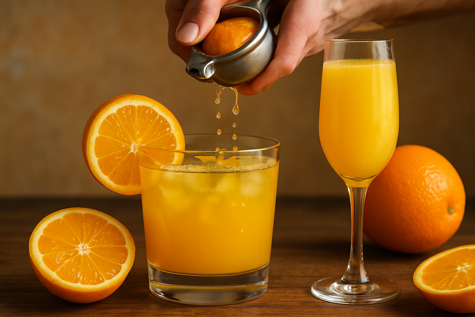 Zumo de naranja fresco para cocteles Harvey Wallbanger y Mimosa