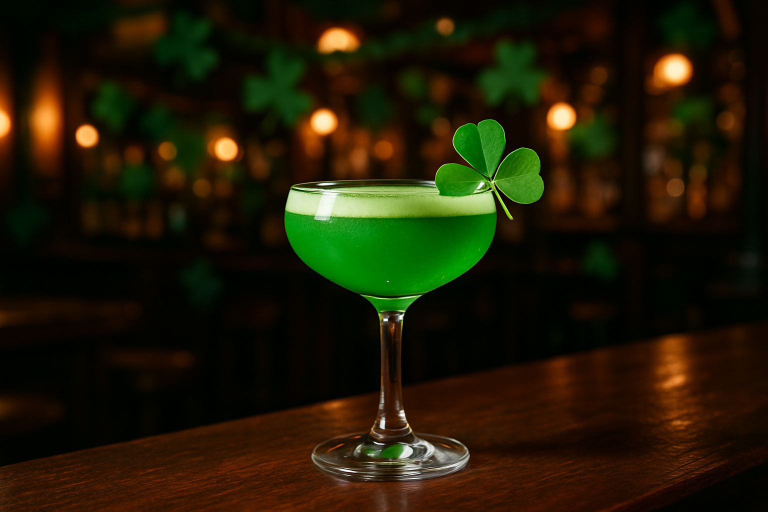 Shamrock coctel verde de San Patricio con whiskey irlandes