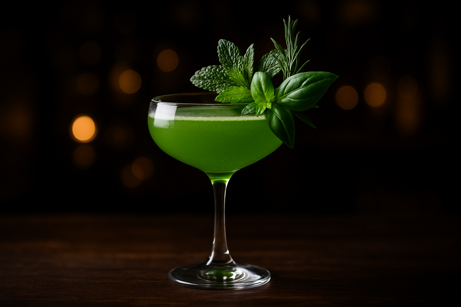 Cóctel con hierbas aromáticas frescas como menta y albahaca