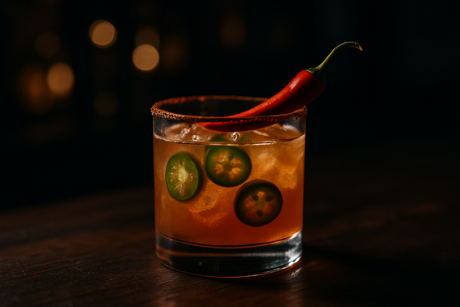 Cóctel picante con jalapeño y guarnición de chile