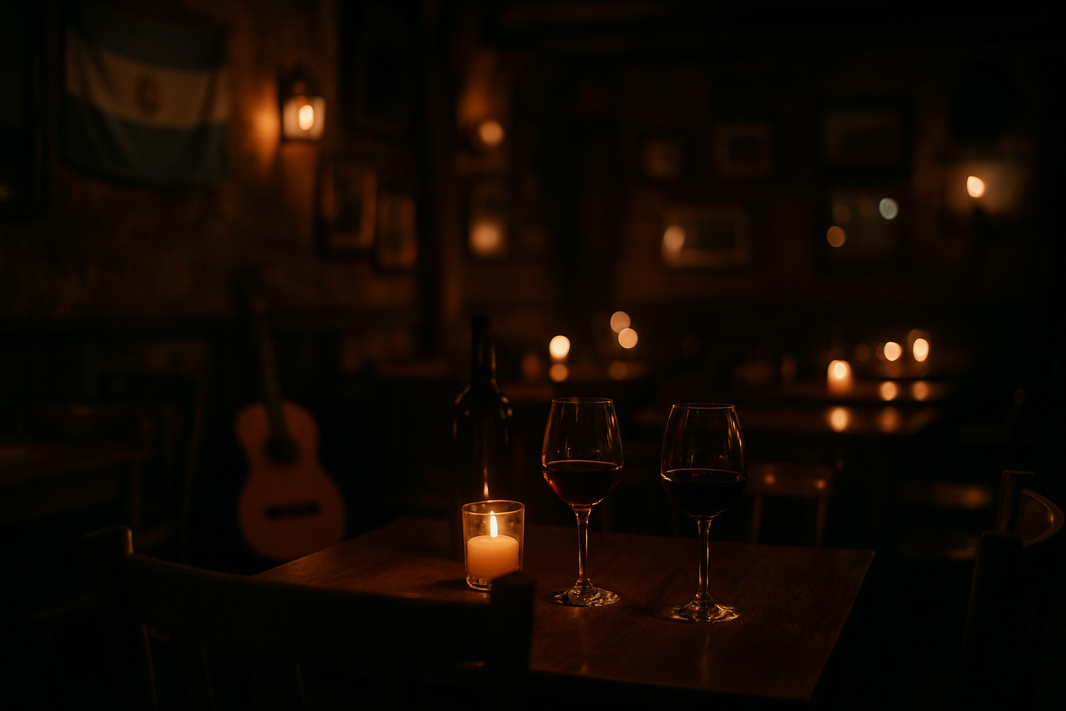Cantina romántica de Buenos Aires con velas y ambiente íntimo
